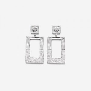 Aretes JW PEI Geometrical Openwork Rectangle Mujer Plateados | 9057YDCPZ