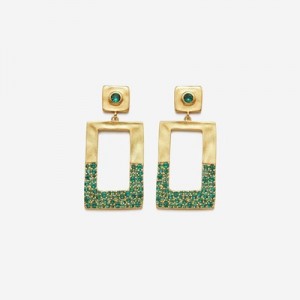 Aretes JW PEI Geometrical Openwork Rectangle Mujer Dorados Verdes | 2450DFRPO