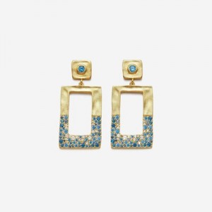 Aretes JW PEI Geometrical Openwork Rectangle Mujer Dorados Azules | 8351EMKDG