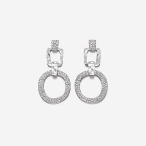Aretes JW PEI Geometrical Openwork Round Mujer Blancos Plateados | 1837OIEUK