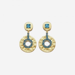 Aretes JW PEI Geometrical Openwork Small Round Mujer Dorados Azules | 9035HGOKD