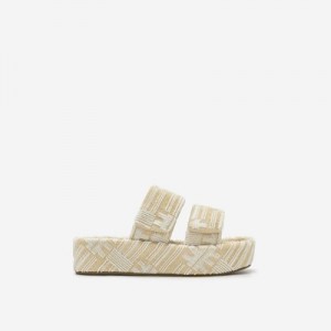 Sandalias Deslizantes JW PEI Lexi Terry Mujer Blancos | 8315PQHNY