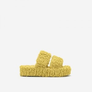 Sandalias Plataforma JW PEI Lexi Faux Fur Mujer Amarillos | 5213EKYIV