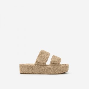 Sandalias Plataforma JW PEI Lexi Faux Fur Mujer Beige | 6398UMXLJ